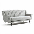 grijs stoffen bank met gestreepte rug en metalen poten 180 x 85 x 75cm