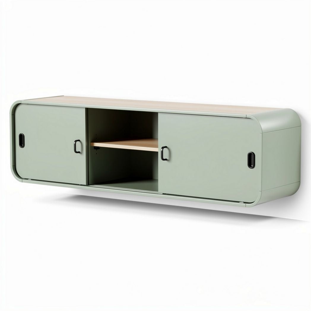 Wandmeubel in groen met 2 deuren en open vak 120 x 40 x 30cm