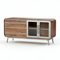 Dressoir van hout met glazen deuren en metalen poten 150 x 40 x 60cm