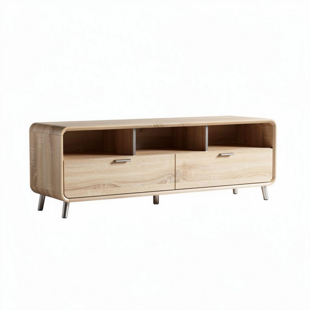 Eikenhouten tv-meubel met open vakken en lades 150 x 40 x 50cm