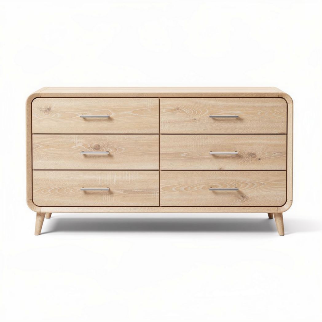 Houten ladekast met zes lades 150 x 45 x 80cm in donkerbruin afwerking