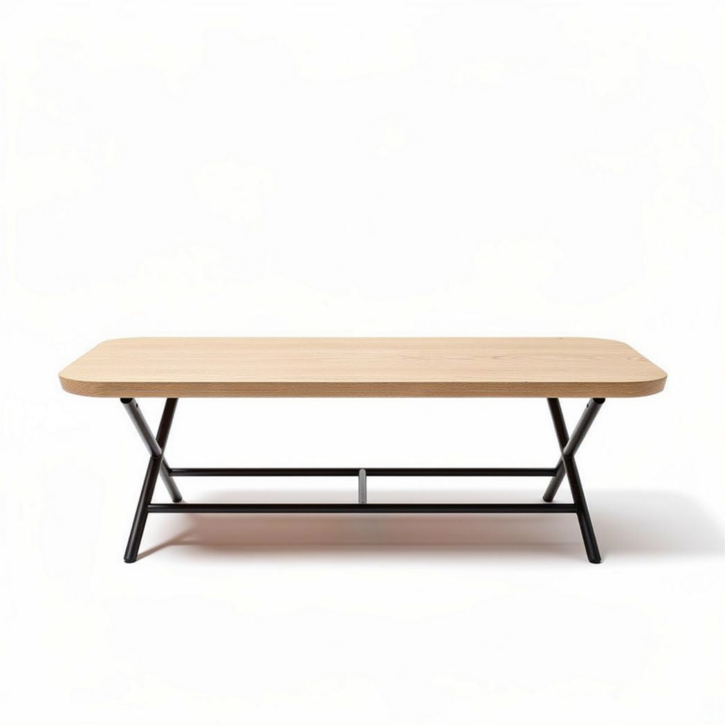 Houten salontafel met zwart metalen onderstel 120 x 60 x 40cm