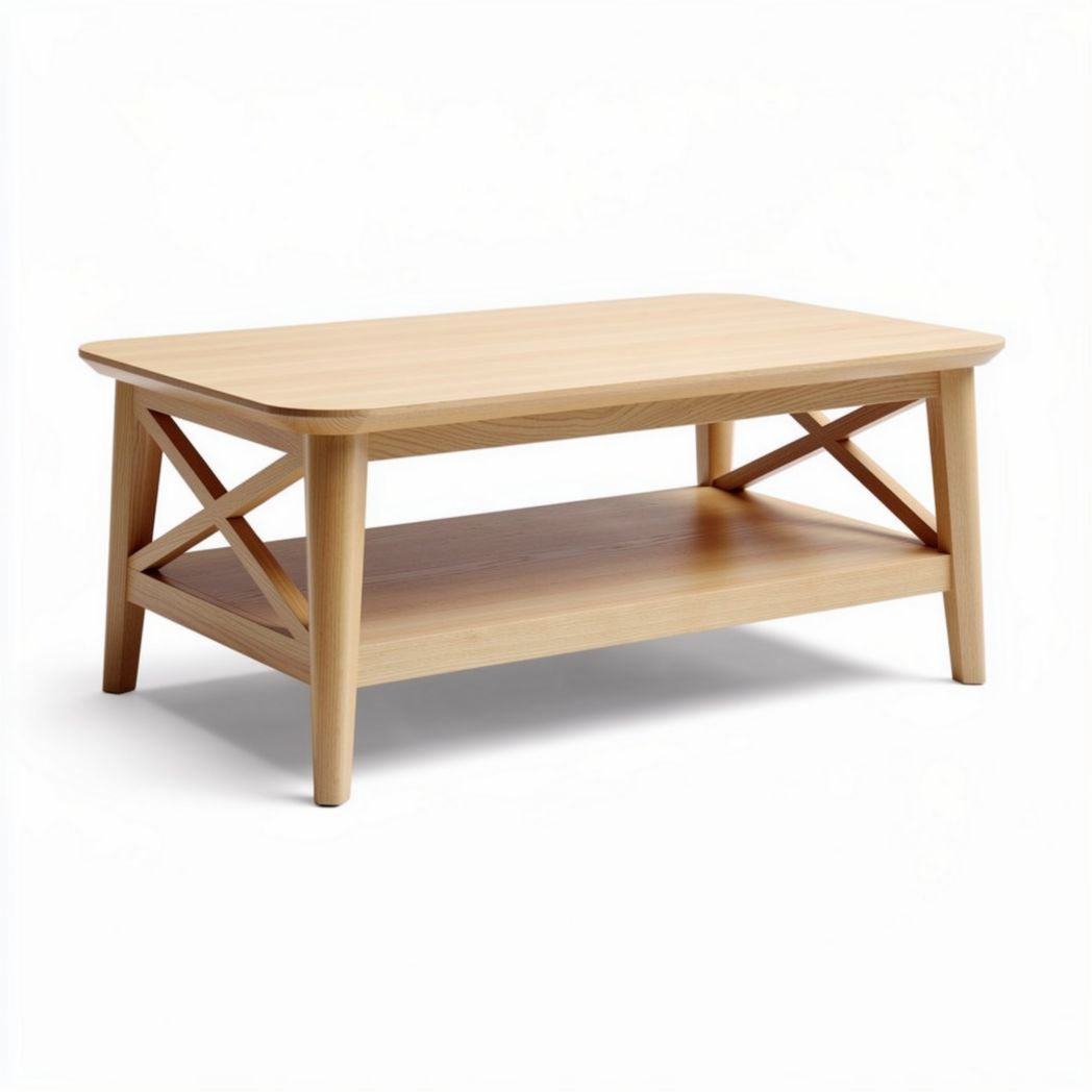Lichte houten salontafel met onderrek van 110 x 60 x 45 cm