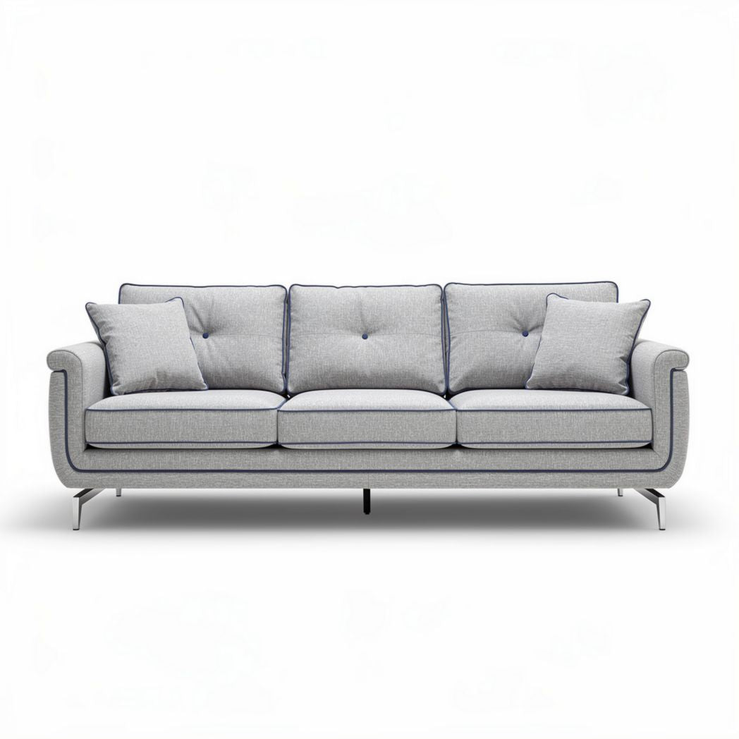 Grijze bank met kussens van stof afmetingen 200 x 90 x 85cm
