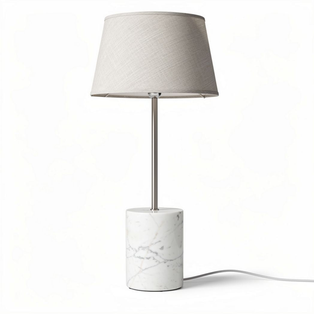 Marmeren tafellamp met stoffen kap en staal in kleur grijs en wit 30 x 30 x 50cm