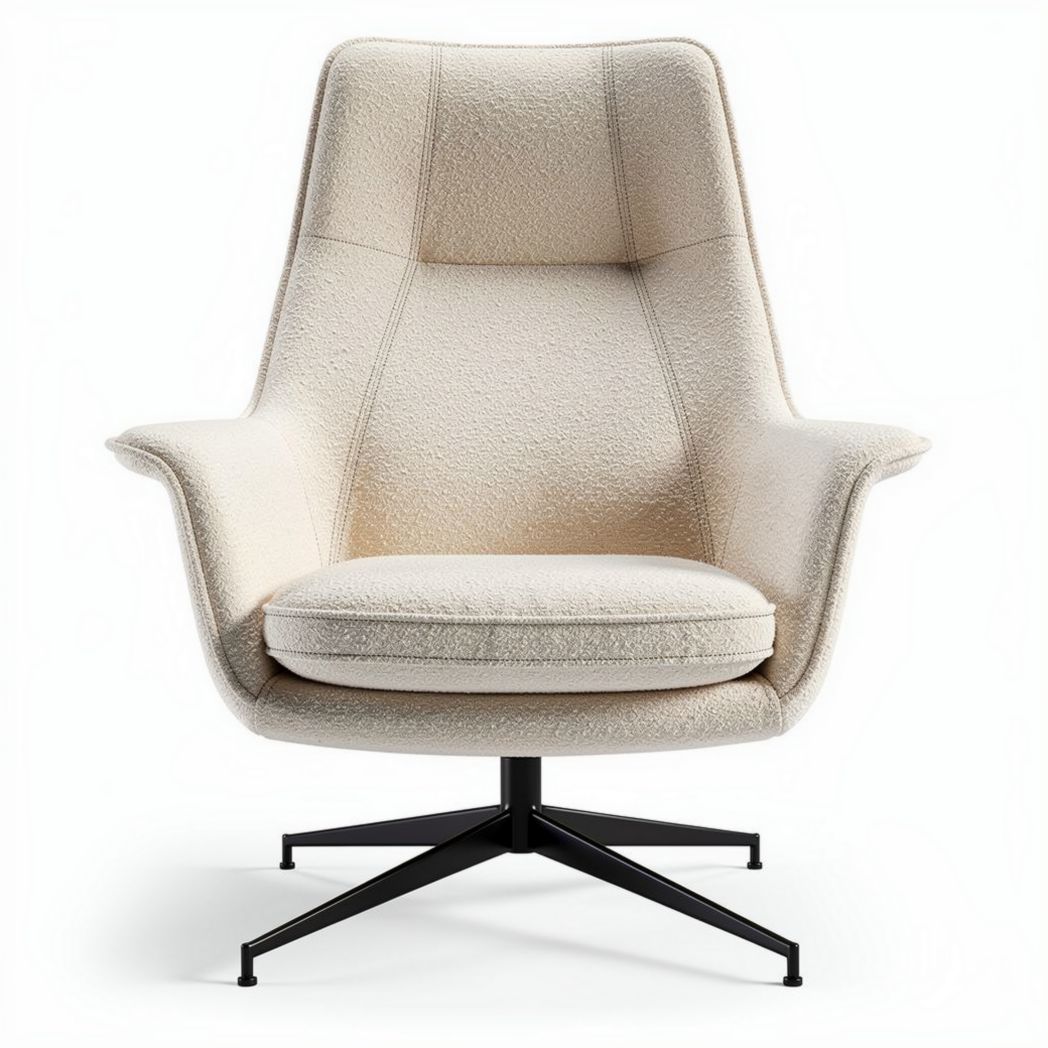 Swivel fauteuil van stof met zwarte metalen basis 80 x 85 x 100cm